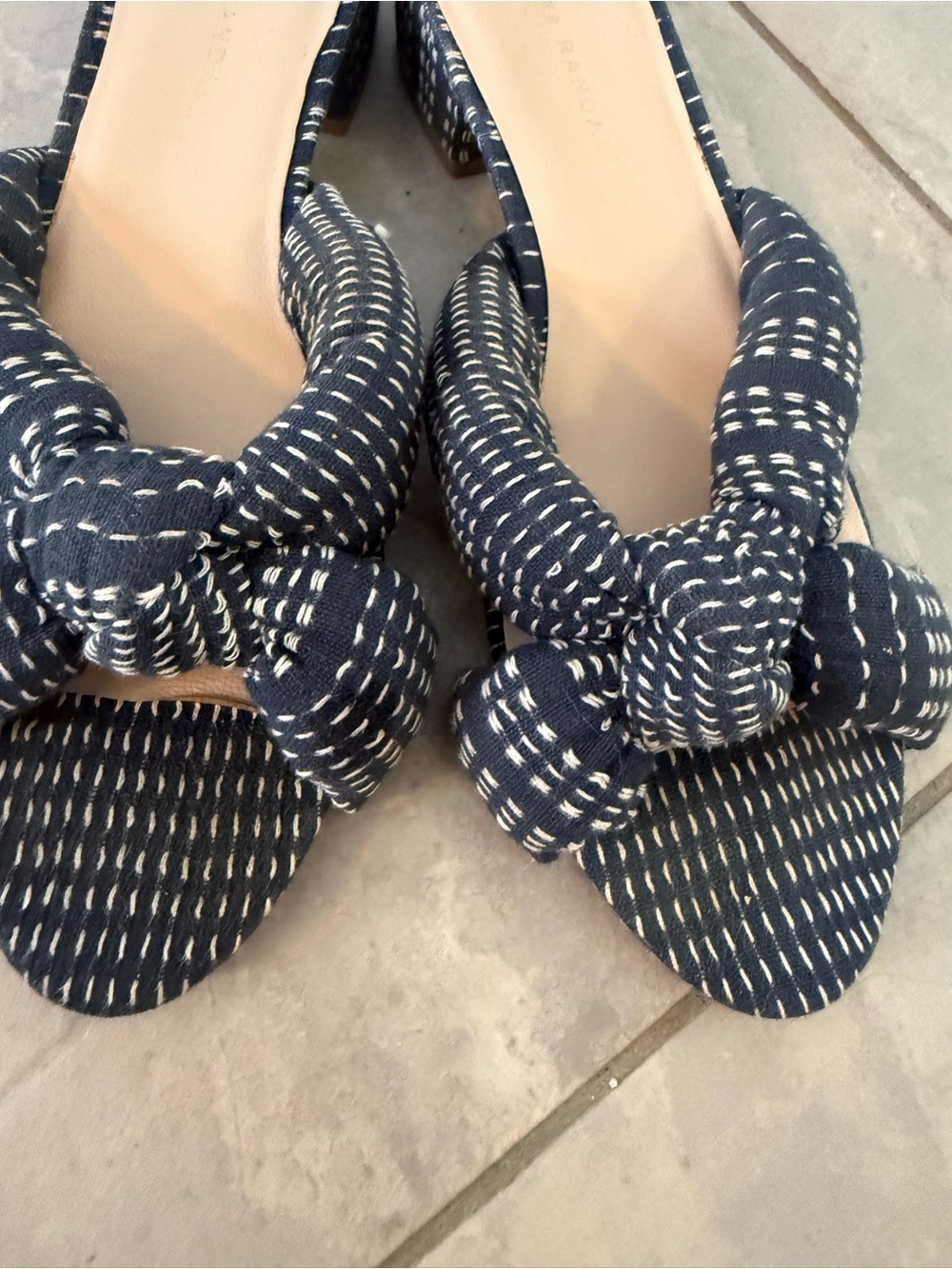 Loeffler Randall Elsie Blue White Woven Boho Fabric Block Heel Sandals Slides 9 - Picture 5 of 10